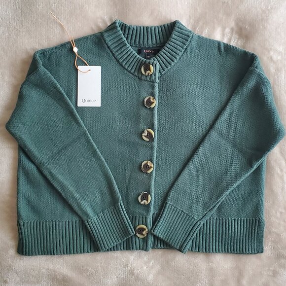 Quince 100% Organic Cotton Cropped Cardigan Sweater Big Sur Green XS - Picture 4 of 11
